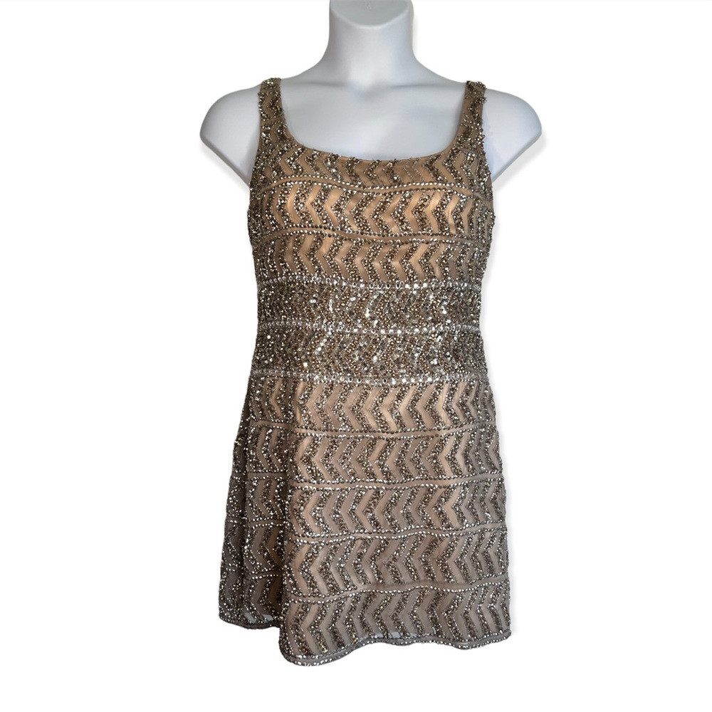 Scala Gold Sequin Sleeveless Silk Mini Dress Formal Size 12